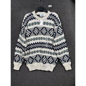 VTG Hampton Bay Trading Company Knit Sweater Mens Sz L Fair Isle Made In USA NEW